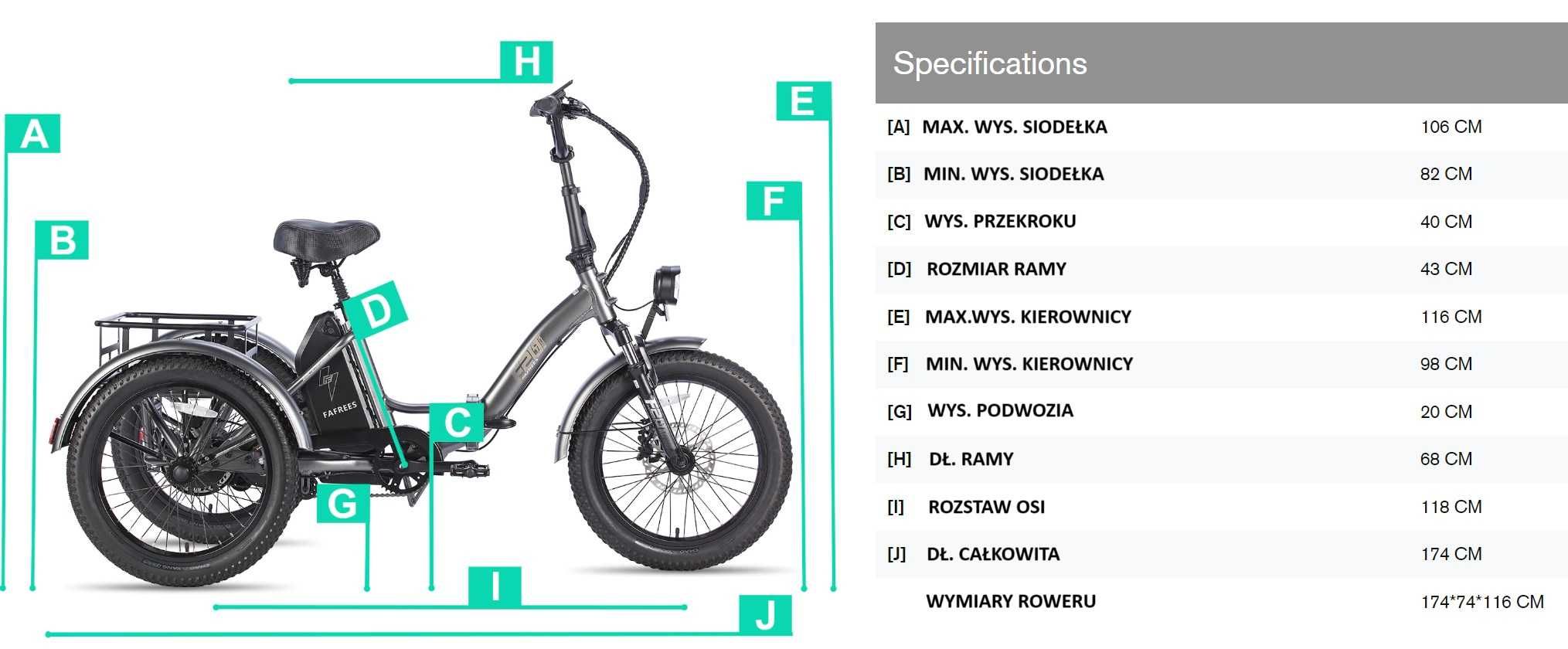 NOWOŚĆ Fafrees F20 Mate Trzykołowy trajka 500W 48V 18.2Ah 75km 180kg