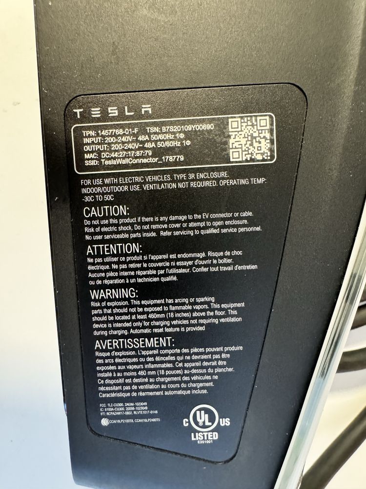 Tesla wall connector  gen3 wifi 48A 11.5 квт, 7.4 метрів