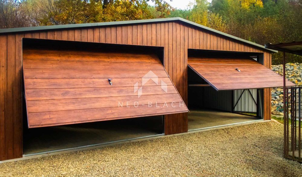 Garaż Blaszany 8X6M - 2X Brama Drewnopodobny Dwuspadowy Nb138
