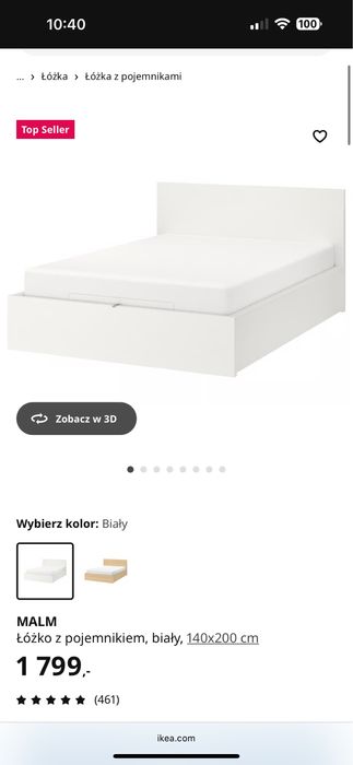 Na sprzedaż: łóżko z pojemnikiem IKEA MALM, białe, 140x200 cm
