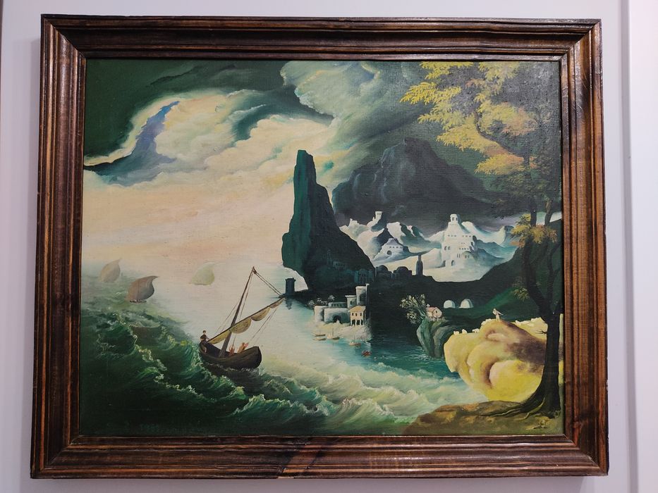 P.Szypulewski"Tajemniczy port"-niesamowity obraz olejny na płótnie!