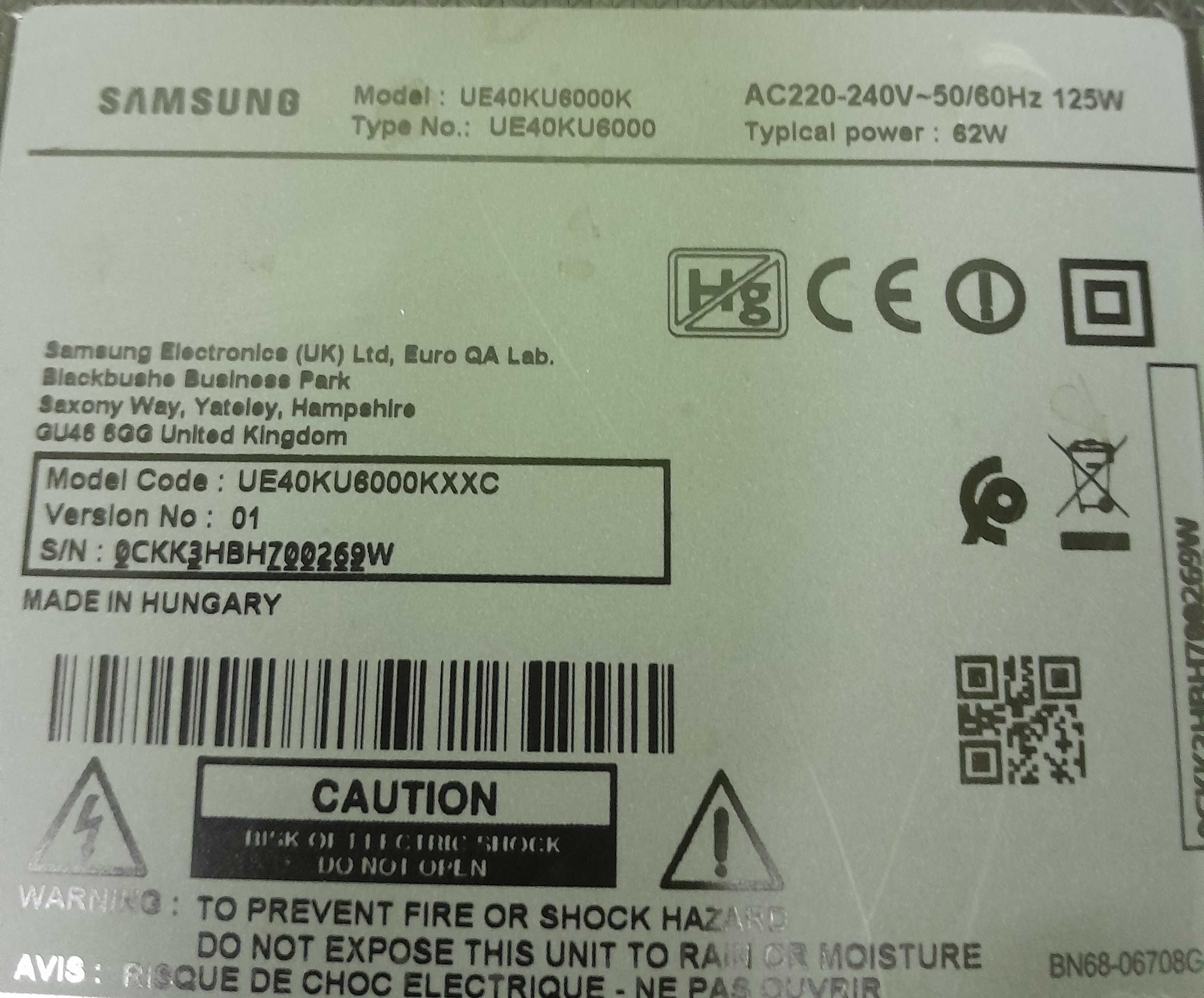 Televisão Samsung UE40KU6000K vendo as peças