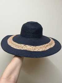 Летняя синяя широкополая плетеная шляпа шляпка