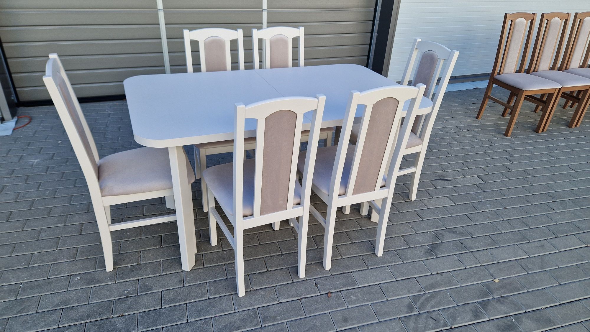 Nowe: Stół 80x140/180 + 6 krzeseł, KASZMIR+LATTE, dostawa cała POLSKA