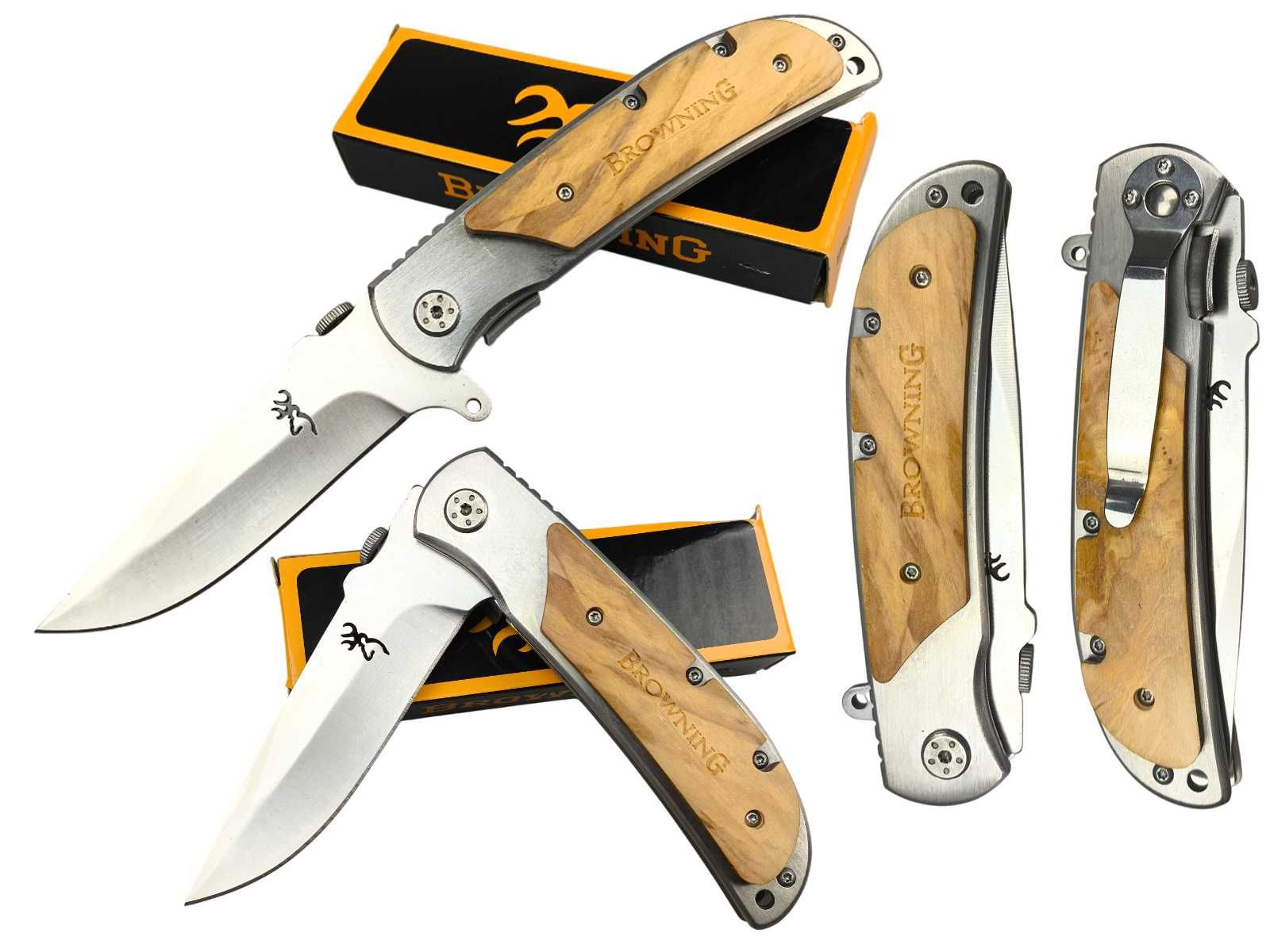 Nóż myśliwski scyzoryk BROWNING blokada Liner-Lock drewno BR6