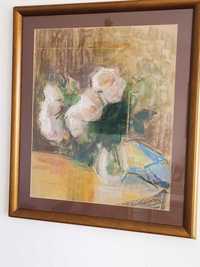 Obraz Kwiaty Peonie w wazonie, Romuald Smorczewski, 1961 pastel-karton