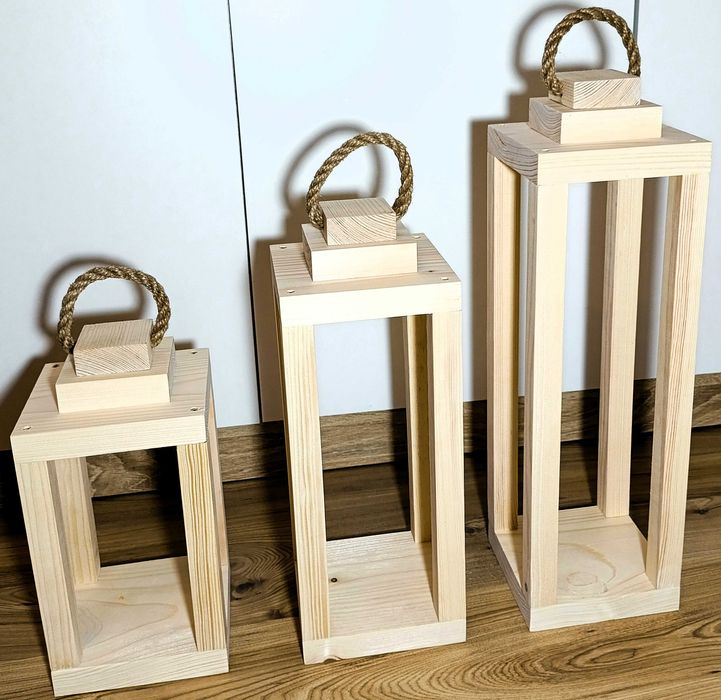 Lampiony drewniane zestaw 3 sztuki