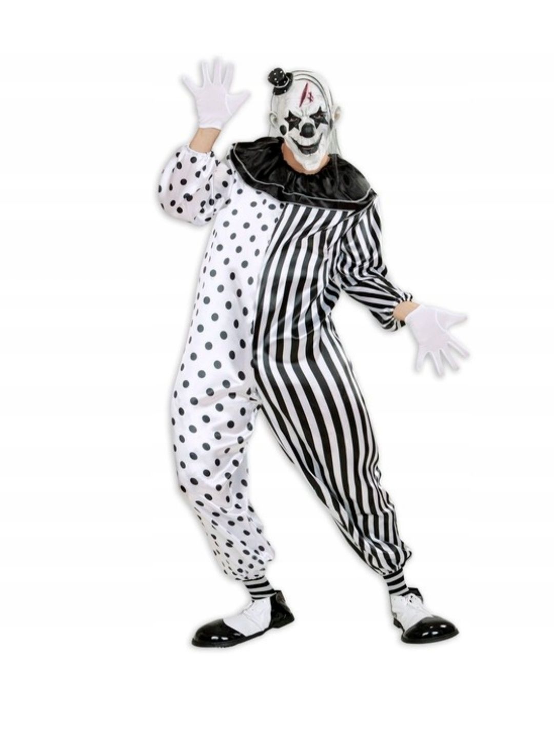 Straszny biało czarny klaun halloween M