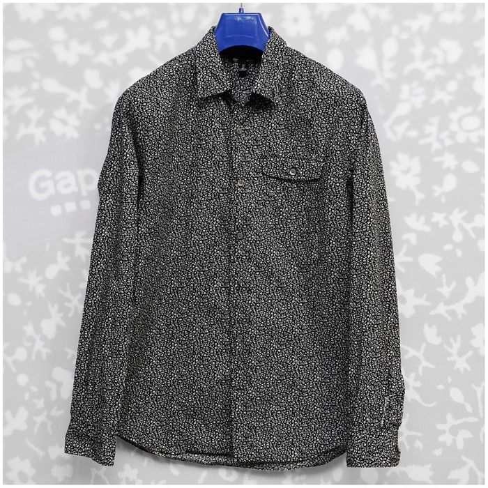 GAP | Poplin S Black | Elegancka Czarna Koszula Motyw Kwiatowy Slim L