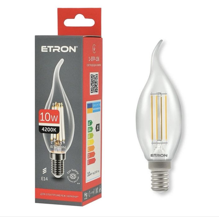 Світлодіодна LED лампа філаментна E14 10W 4200K С37 ETRON Filament