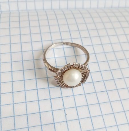 Кольцо перстень серебро 925 проба жемчуг размер 18,5