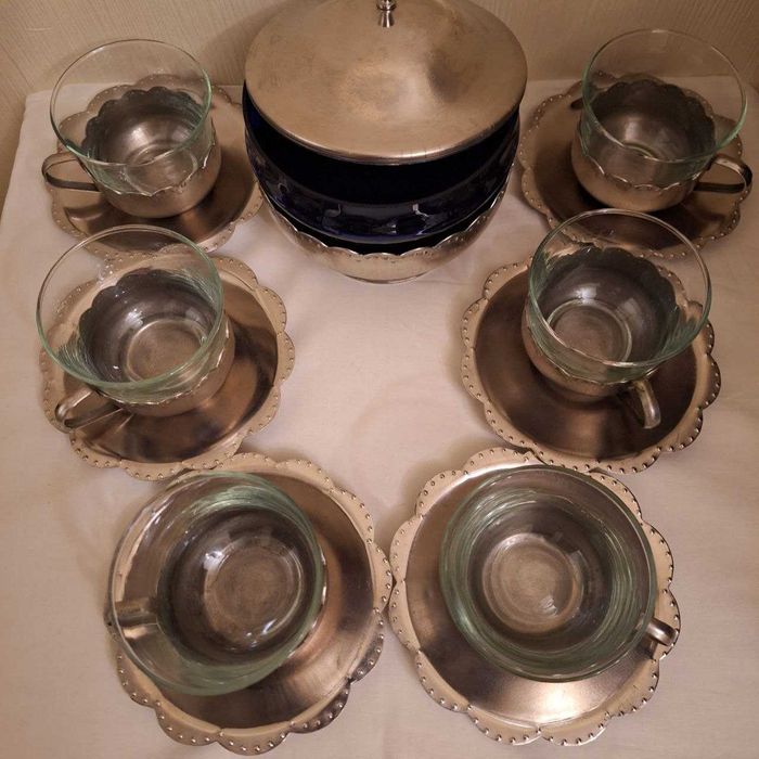 Новый Чайный набор с подстаканниками на 6 персон | СССР