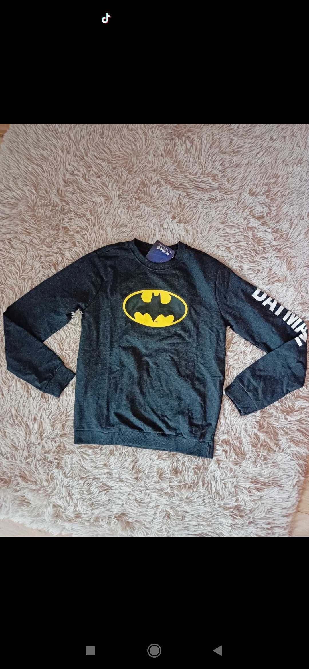 Nowa bluza Batman czarna bawełniana z nadrukiem z polarem 34 xs unisex