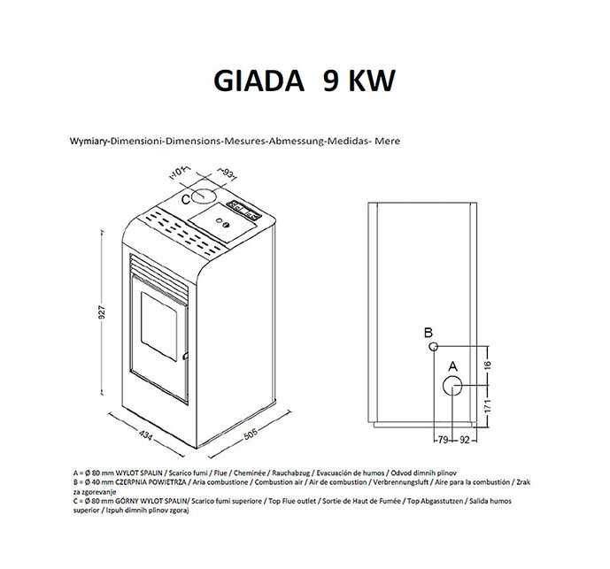 Piecyk piec kominek na pellet - Giada Z Nadmuchem 9kW - Raty 0% !!!