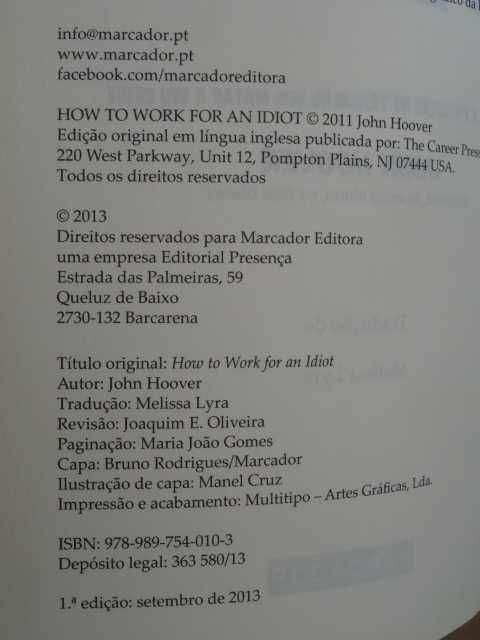 Como Trabalhar Para Um Idiota de John Hoover - 1ª Edição