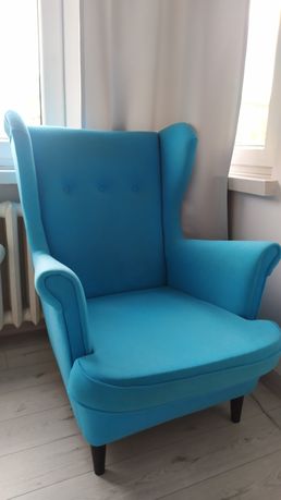 Fotel uszak z podnóżkiem piękny kolor błękitny/turkusowy