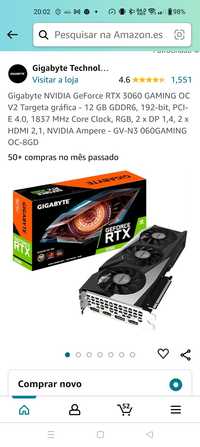 Placa Gráfica Gigabyte NVIDIA GeForce RTX 3060 GAMING OC V2  12 GB