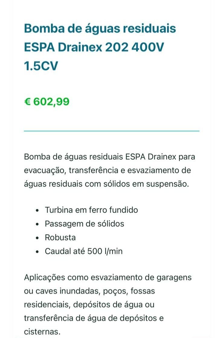 Bomba submersível de águas residuais