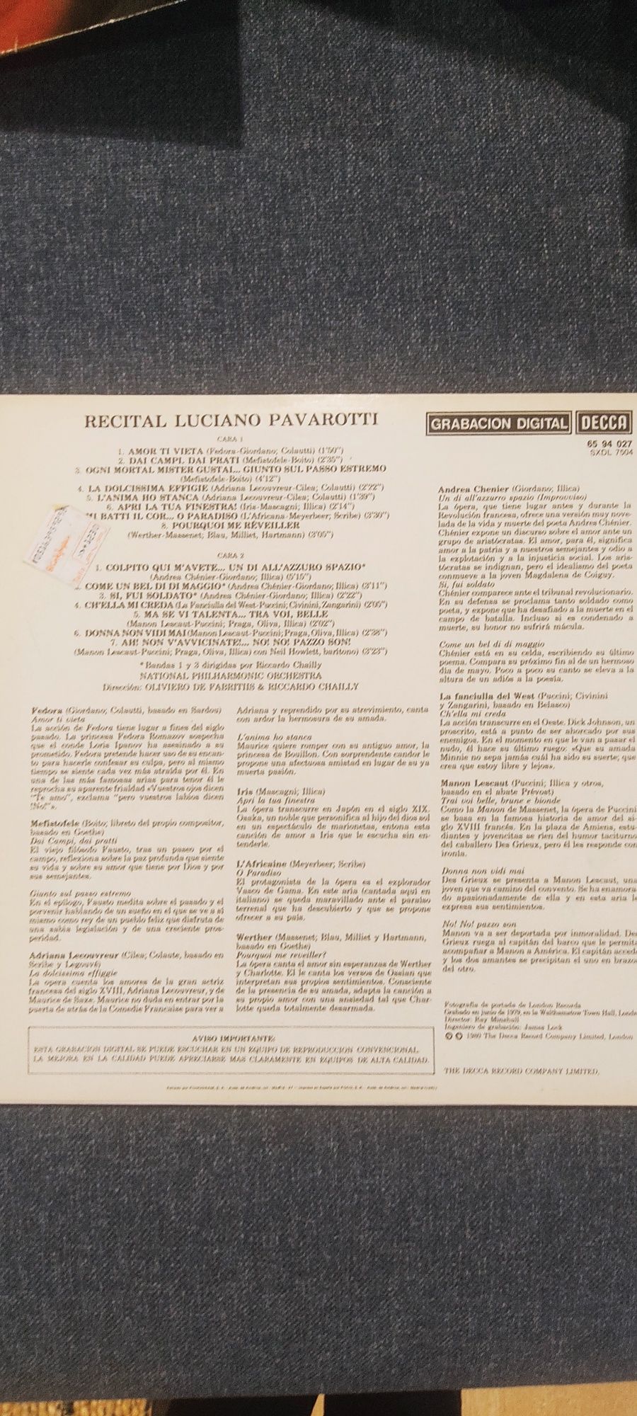 Vinil vinyl Luciano Pavarotti Recital 1981