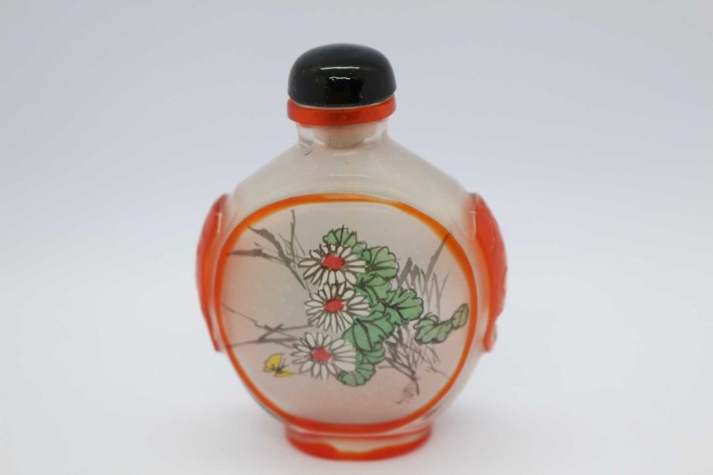 Snuff Bottle em Vidro Peking Paisagem e Floral XIX