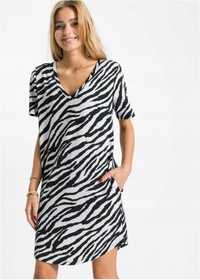 B.P.C sukienka shirtowa z nadrukiem zebra 36/38.