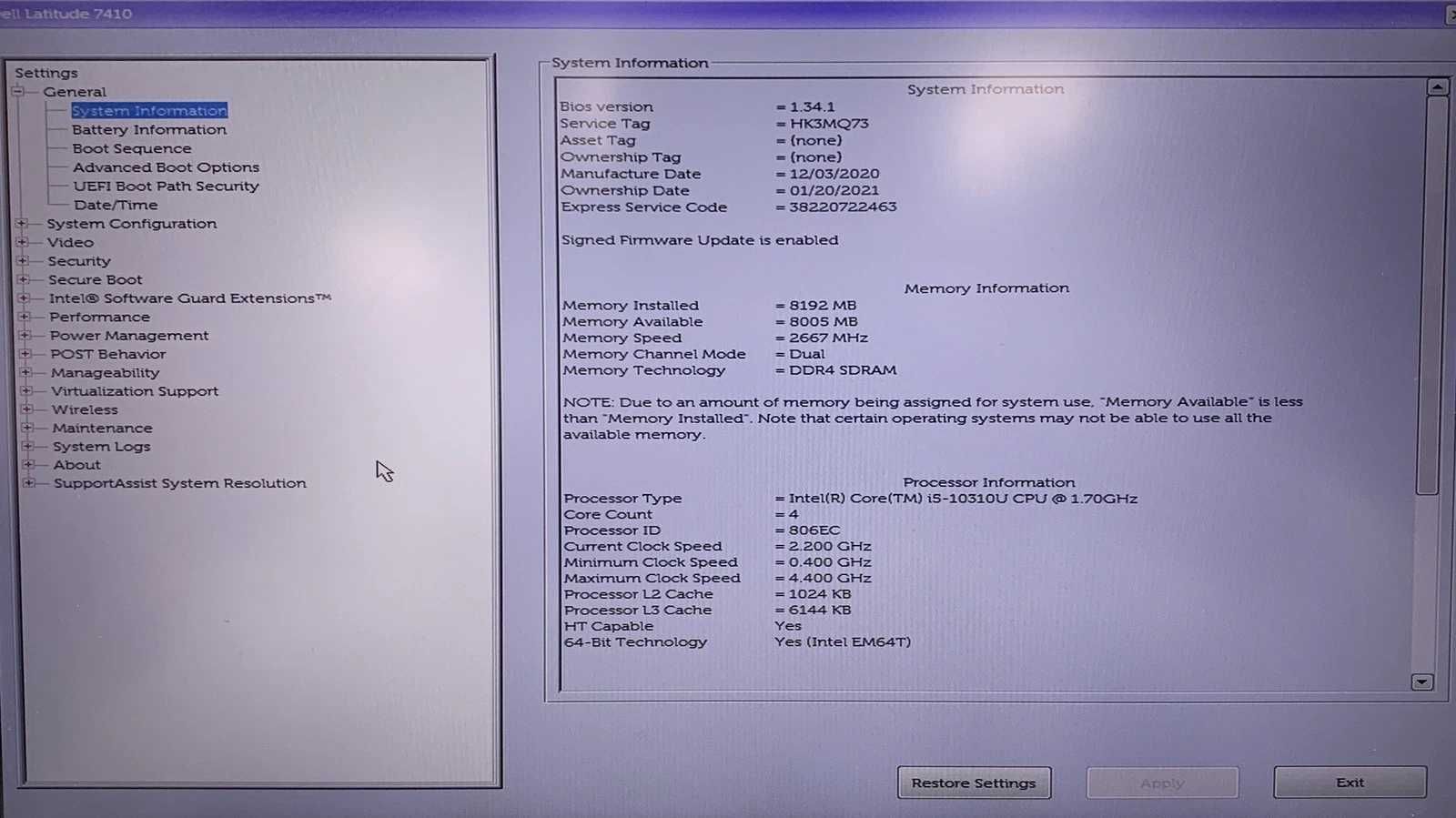 DELL Latitude 14 7410 i5-10210U 8GB 256GB iUHD620 NO OS