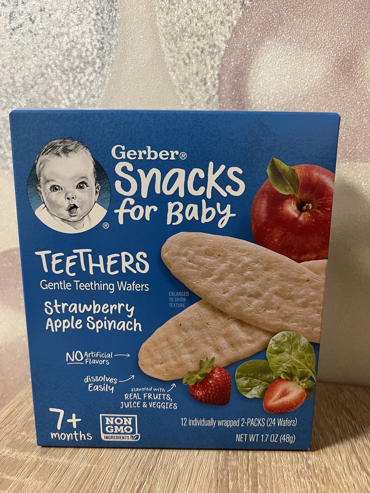 Gerber Puffs снеки, злакові подушечки, печиво, вафлі, зірочки