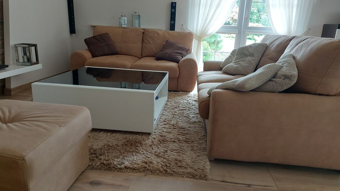 2x sofa 180 pufa 60 komplet wypoczynkowy beżowy