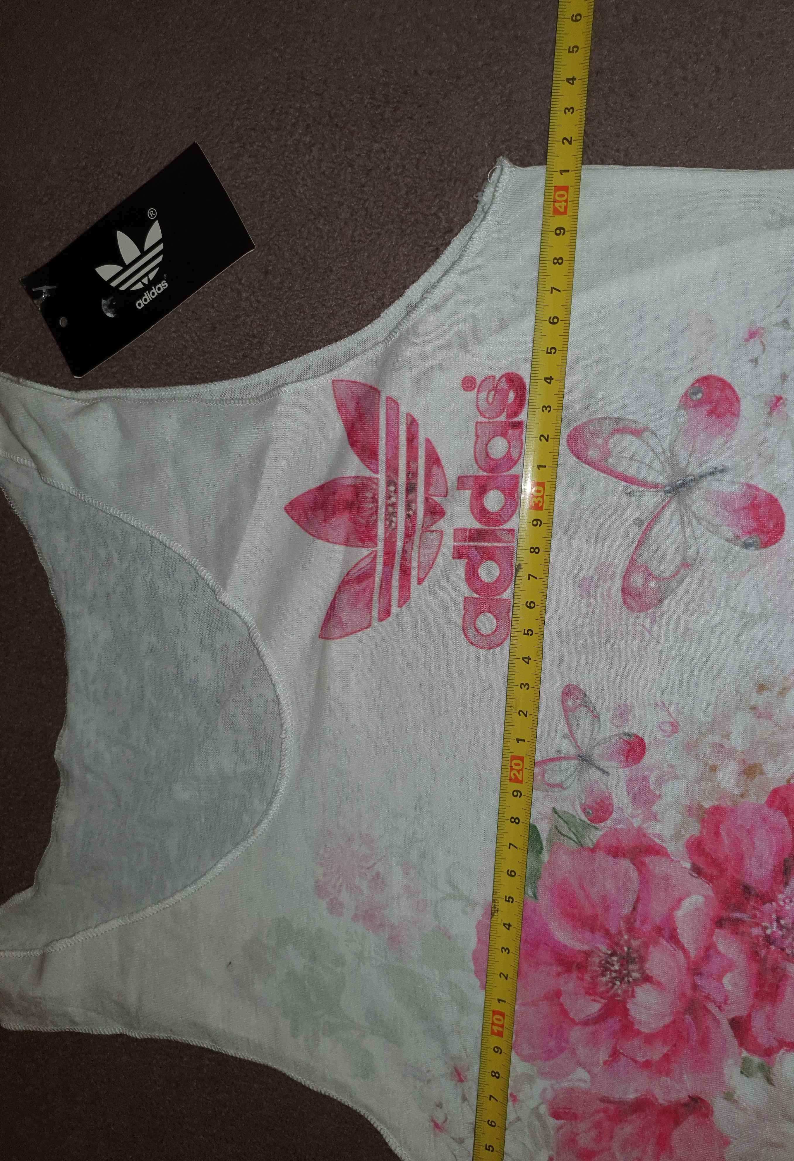 Nowy TOP Koszulka ADIDAS KWIATY na prezent Okazja ONE SIZE