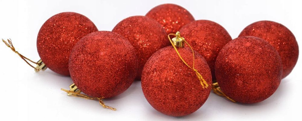 Bombki Choinkowe Brokatowe Czerwone Pudełko 8 Szt