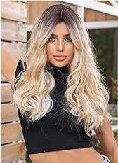 Peruka włosy długie blond ombre Kanekalon fale 60 cm