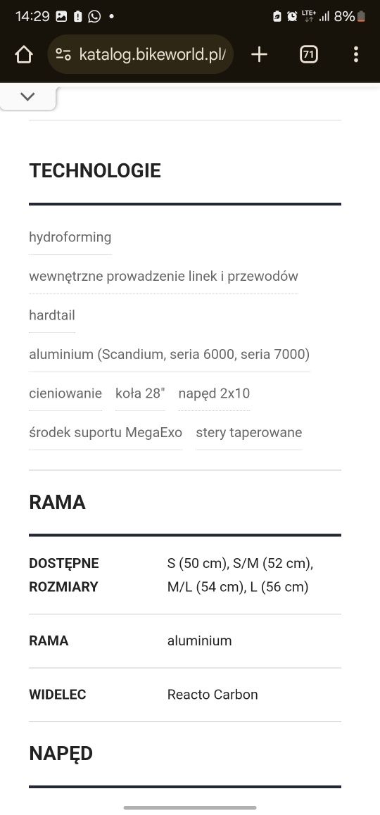 Merida reacto 300 szosa rozmiar s