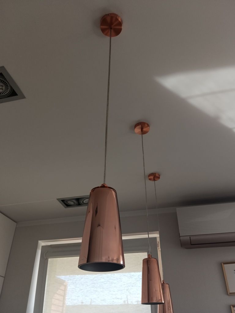 Lampy wiszace, szkło, kolor złoty - różowy - 3szt.
