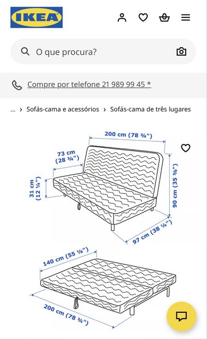 Sofá-cama 3 lugares, c/colchão de molas ensacadas