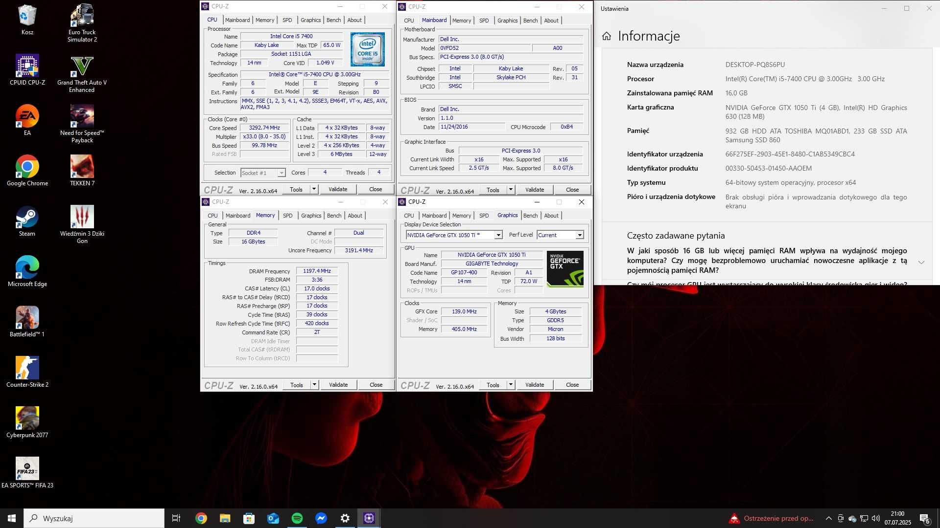 Tani zestaw komputerowy do gier. i5/16gbDDR4/GTX1050Ti/SSD/HDD/ Dowóz!