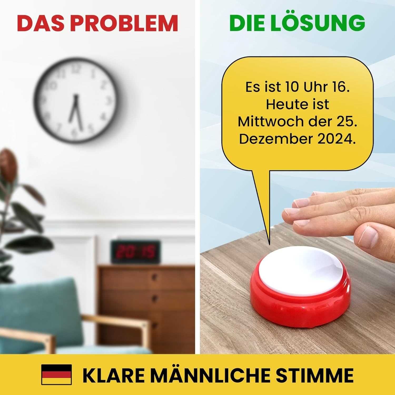 Nowy budzik dla seniorów/zegar dla Alzheimera/ alarm niemiecki !3539!