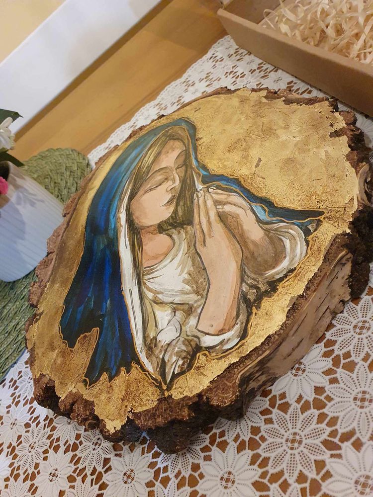 Obraz malowany  na drewnie -Maryja