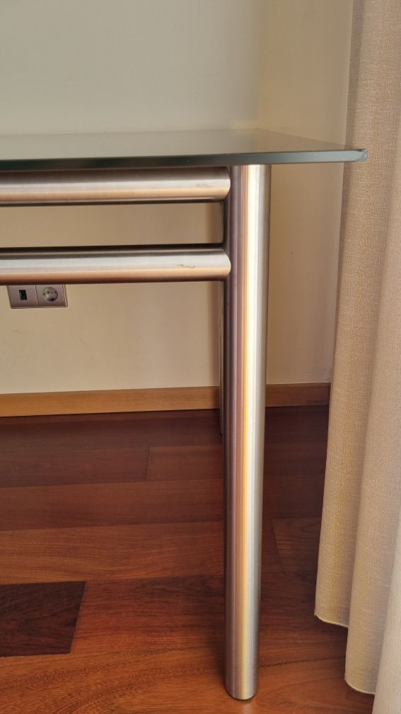 Mesa inox tampo vidro castanho - com ou sem cadeiras