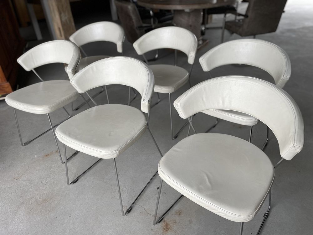 Krzesło metal loft skóra białe krem włoskie vintage nowoczesne chrom