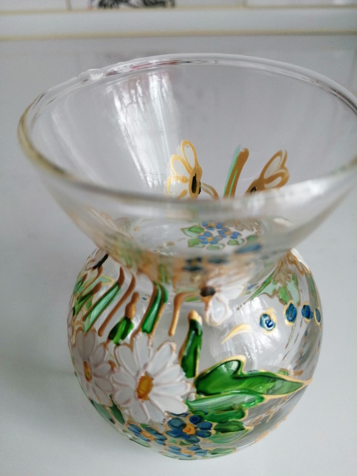 Wazon szklany ręcznie malowany MAŁY porcelana ceramika PRL