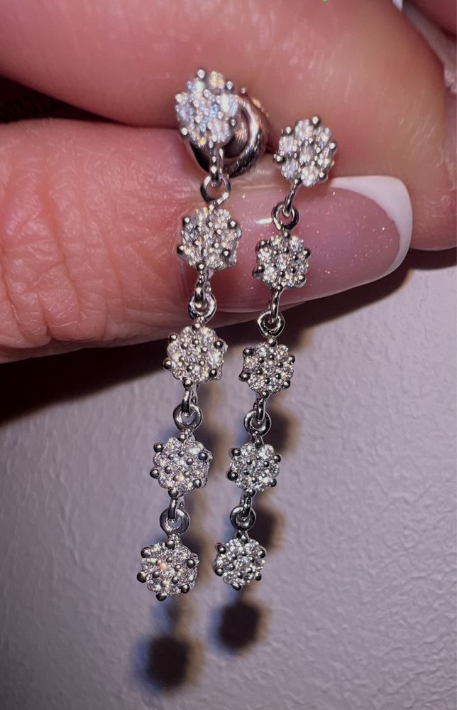 Люкс золотые серьги пусеты с бриллиантами 0,38ct белое золото 585 проб