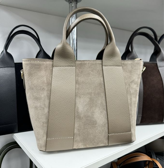 Сумка замшева чорна бежева Замшевая сумка бежевая тауп черная Италия