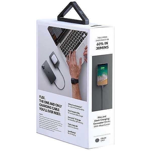 Kabel UNIQ Flex USB-C / Lightning 18W nylonowy 30 cm - szare