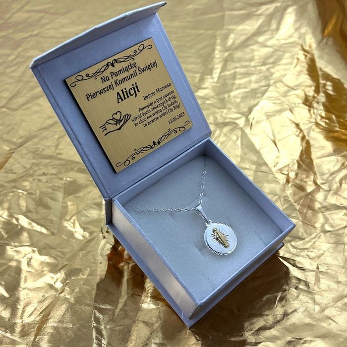 Srebrny Łańcuszek Singapur + Medalik Cudowny Próba 925 + Grawer + Grat