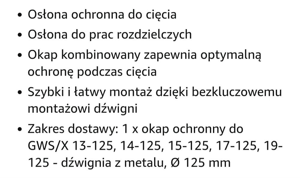 Osłona Bosch ochronna do cięcia GWS/X 125 model PA6-GF35 okap na klik