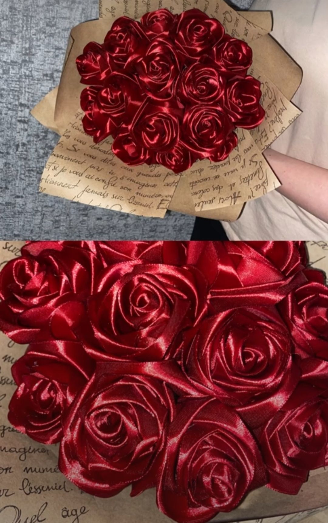 Розкішні троянди з атласної стрічки ідеальний подарунок для дівчини