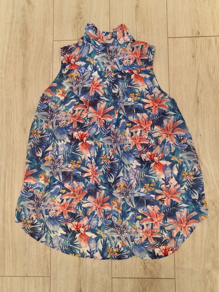 Kolorowa bluzka w kwiaty, z kołnierzykiem, na guziki, H&M, rozm. 34/XS