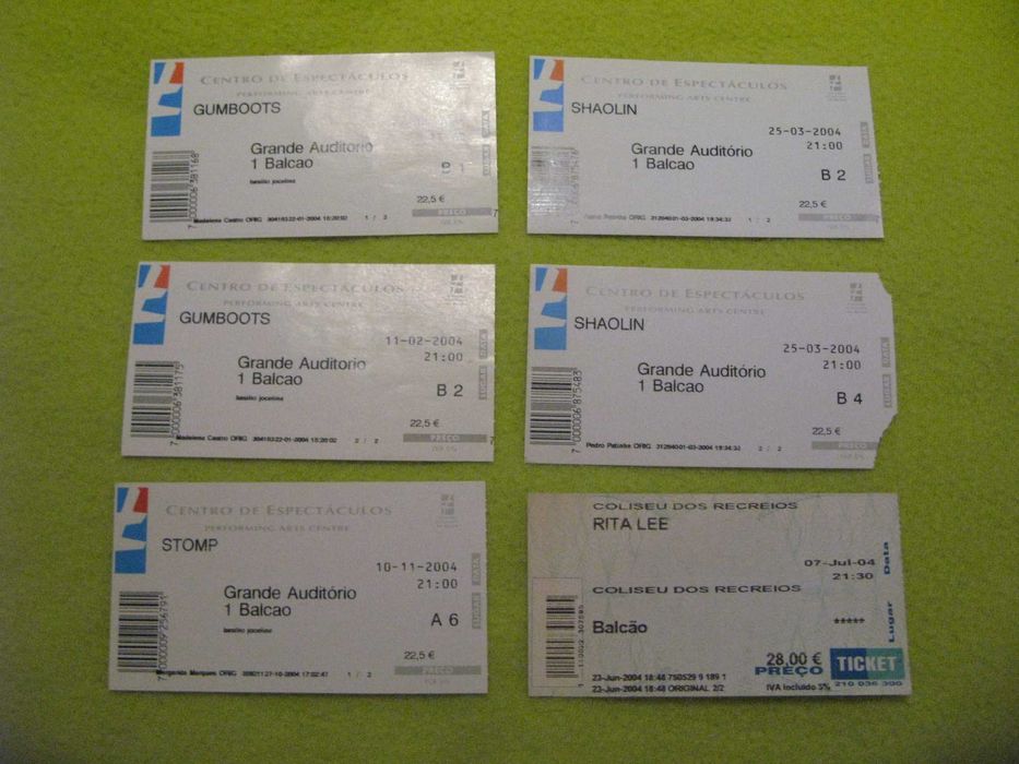 Bilhetes antigos de concertos para Colecionadores