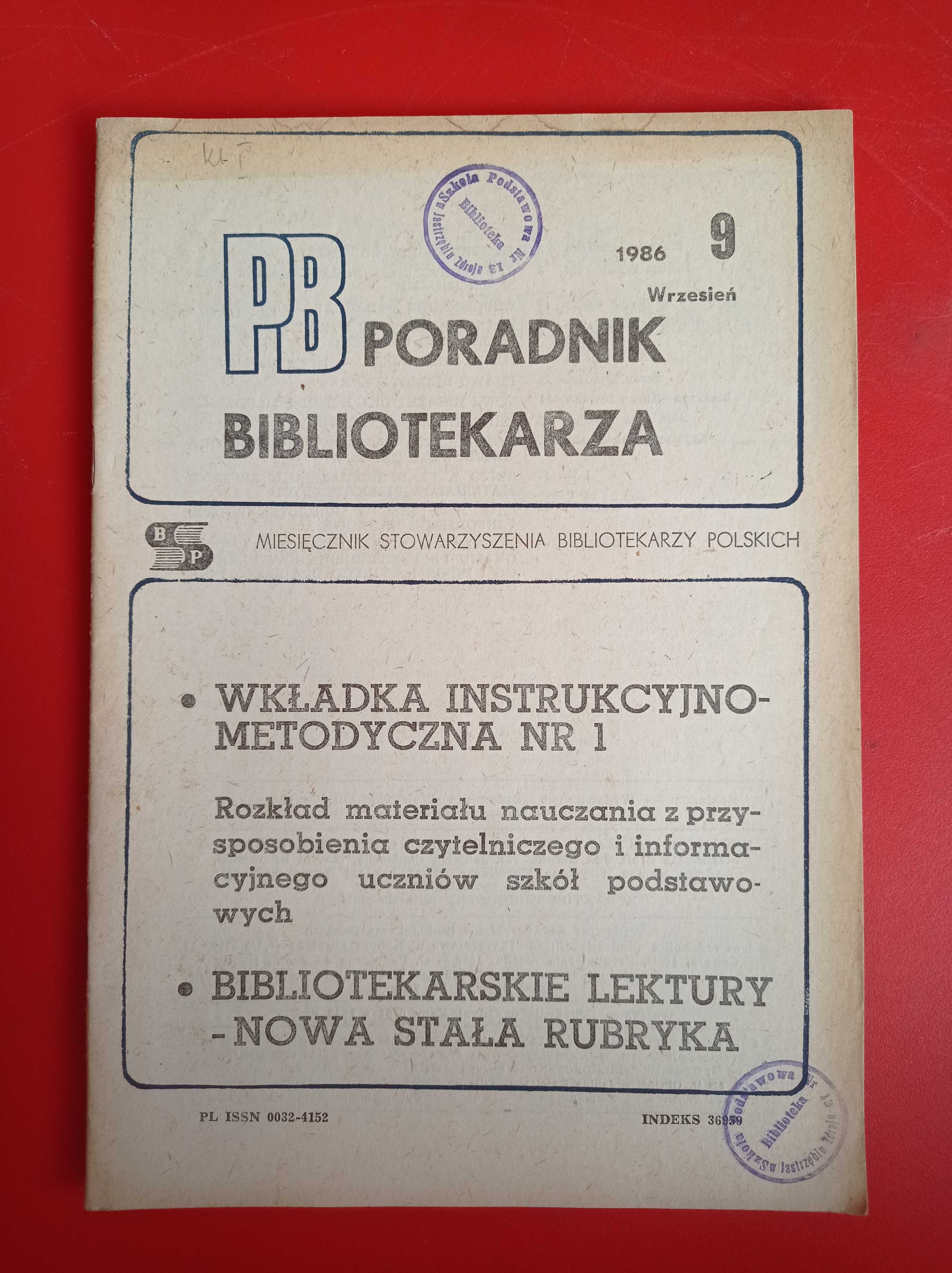 Poradnik Bibliotekarza, nr 9/1986, wrzesień 1986