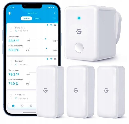 Termometry i higrometry GoveeLife 3szt H5151 WiFi z bramką H5100 BIAŁE